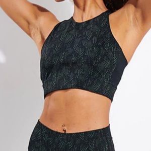 Black with mono feather print Sherman style sports bra. New without tags!